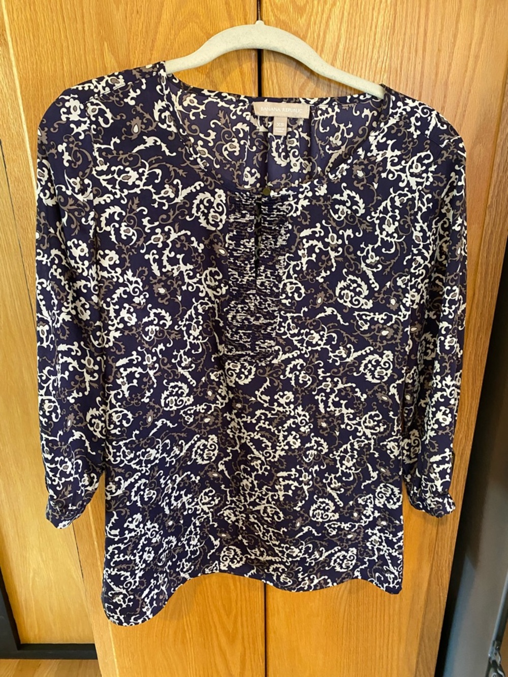 Banana Republic Navy and White Printed Long-Sleeve Blouse